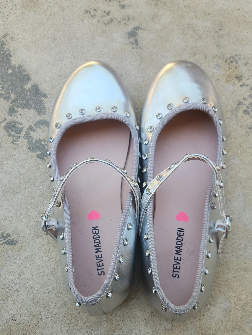 Steve Madden Silver Metallic Studded Mary Jane Ballet Flats Size 4